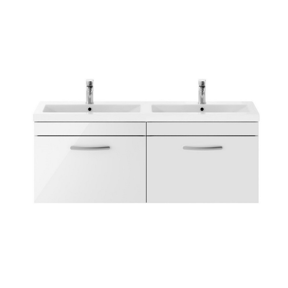 Nuie Athena 1200mm Gloss White Two Drawer Wall Hung Vanity Unit