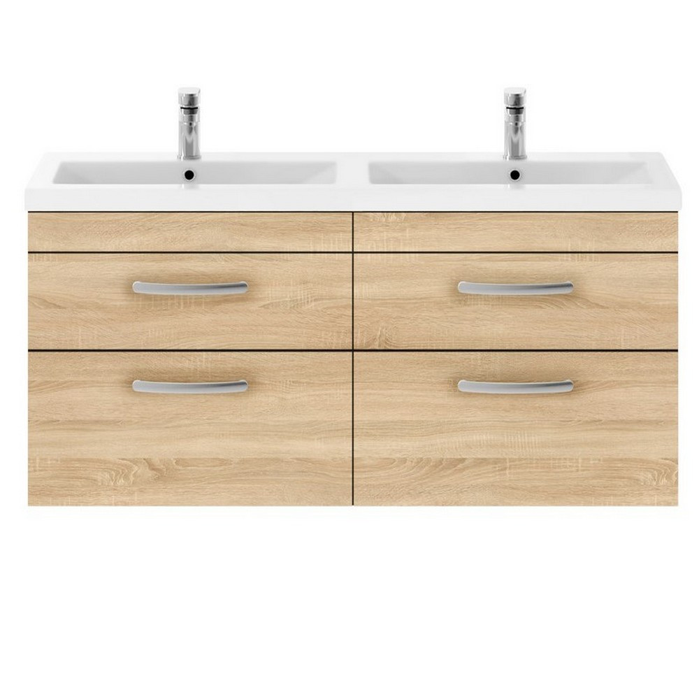 Nuie Athena 1200mm Natural Oak Four Drawer Wall Hung Vanity Unit