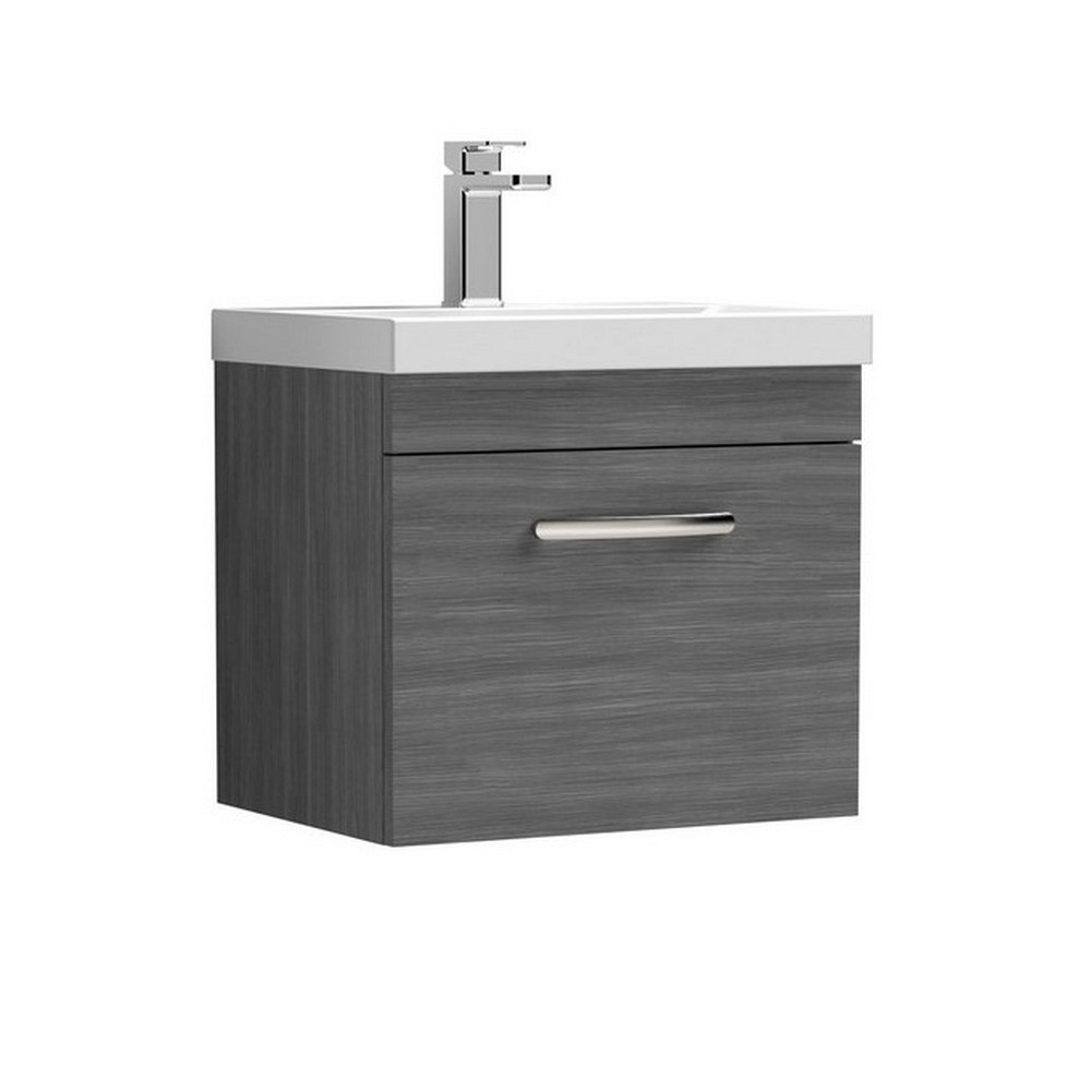 Nuie Athena 500mm Anthracite Woodgrain One Drawer Wall Hung Vanity Unit with Basin