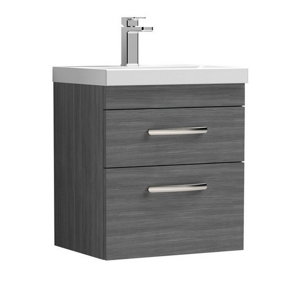 Nuie Athena 500mm Anthracite Woodgrain Two Drawer Wall Hung Vanity Unit