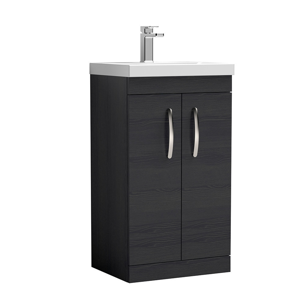 Nuie Athena 500mm Charcoal Black Woodgrain Floor Standing Vanity Unit with Basin