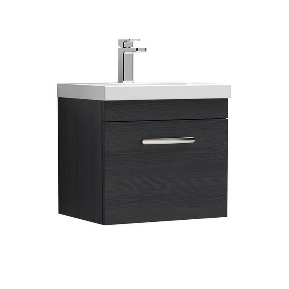 Nuie Athena 500mm Charcoal Black Woodgrain One Drawer Wall Hung Vanity Unit with Basin