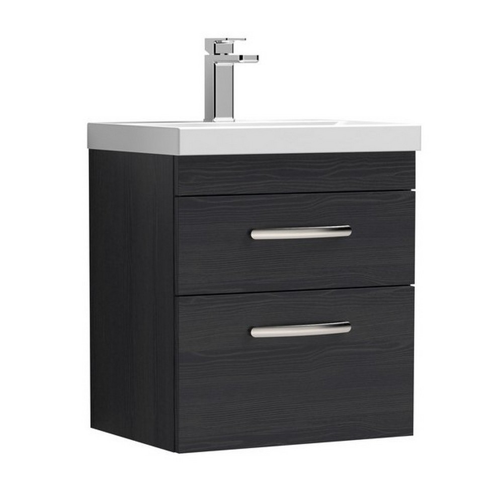 Nuie Athena 500mm Charcoal Black Woodgrain Two Drawer Wall Hung Vanity Unit
