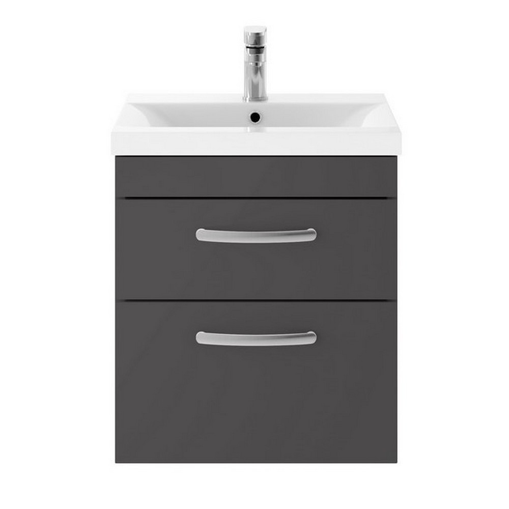 Nuie Athena 500mm Gloss Grey Two Drawer Wall Hung Vanity Unit