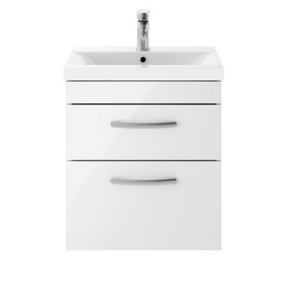 Nuie Athena 500mm Gloss White Two Drawer Wall Hung Vanity Unit