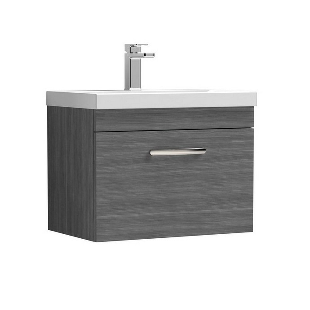Nuie Athena 600mm Anthracite Woodgrain One Drawer Wall Hung Vanity Unit