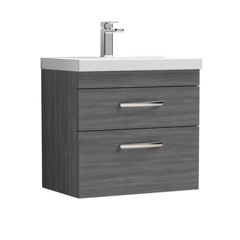 Nuie Athena 600mm Anthracite Woodgrain Two Drawer Wall Hung Vanity Unit