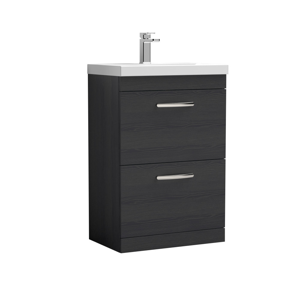 Nuie Athena 600mm Charcoal Black Woodgrain Floor Standing Drawer Vanity Unit with Basin