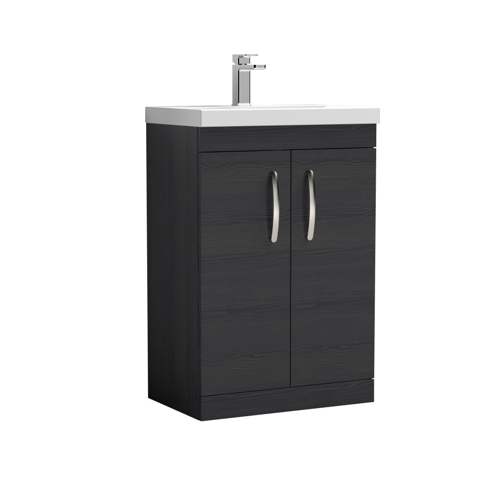 Nuie Athena 600mm Charcoal Black Woodgrain Floor Standing Vanity Unit with Basin