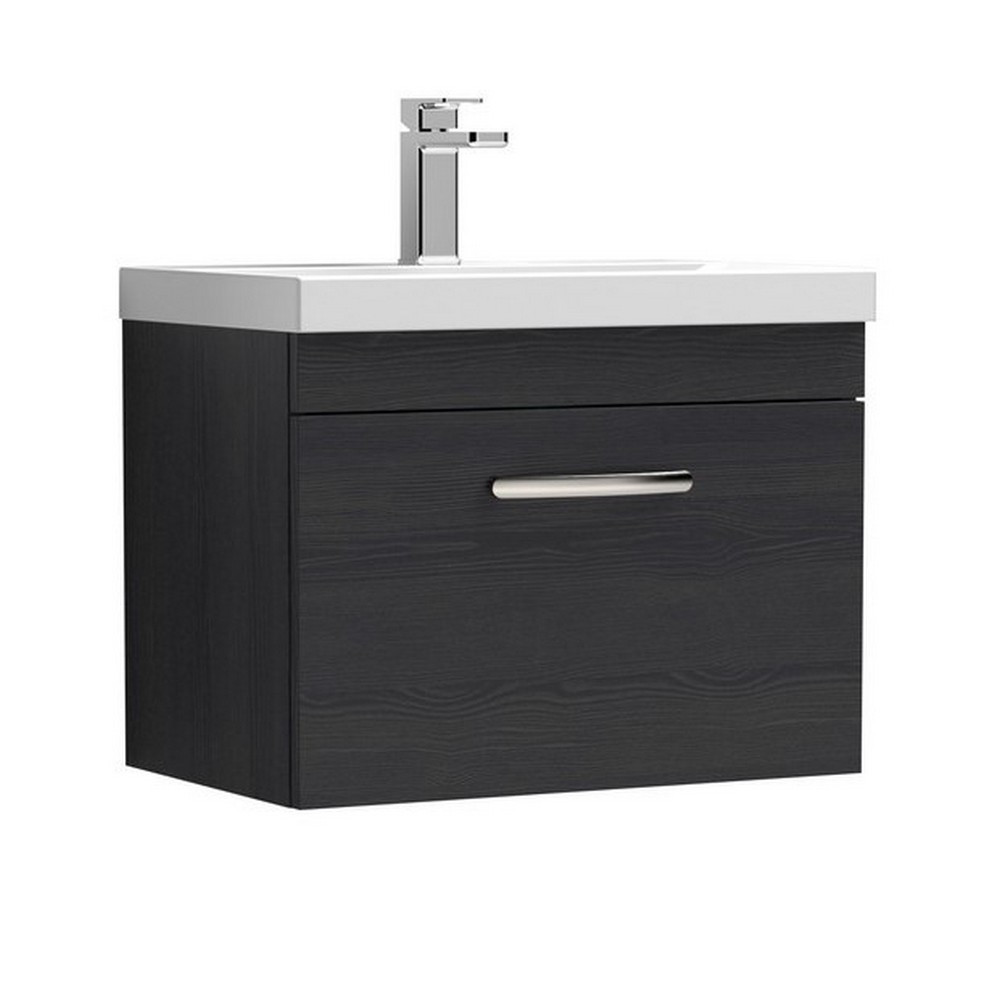 Nuie Athena 600mm Charcoal Black Woodgrain One Drawer Wall Hung Vanity Unit