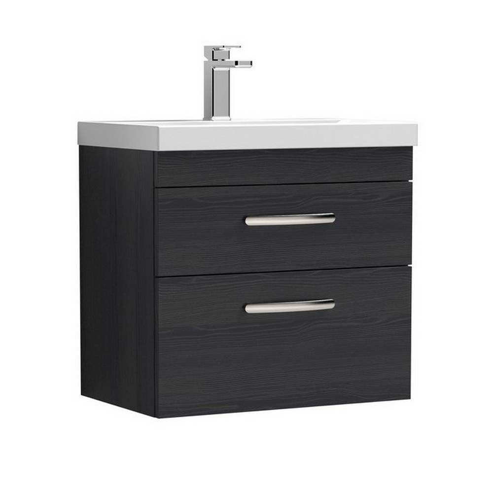 Nuie Athena 600mm Charcoal Black Woodgrain Two Drawer Wall Hung Vanity Unit