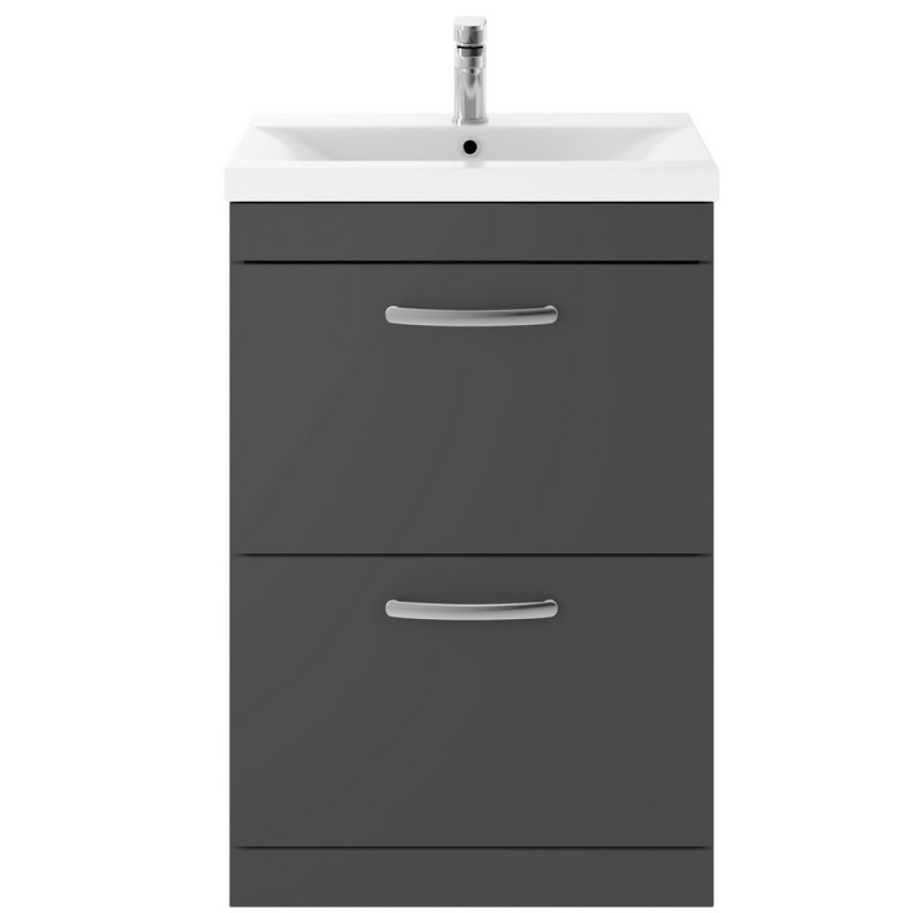 Nuie Athena 600mm Gloss Grey Floor Standing Drawer Vanity Unit with Basin