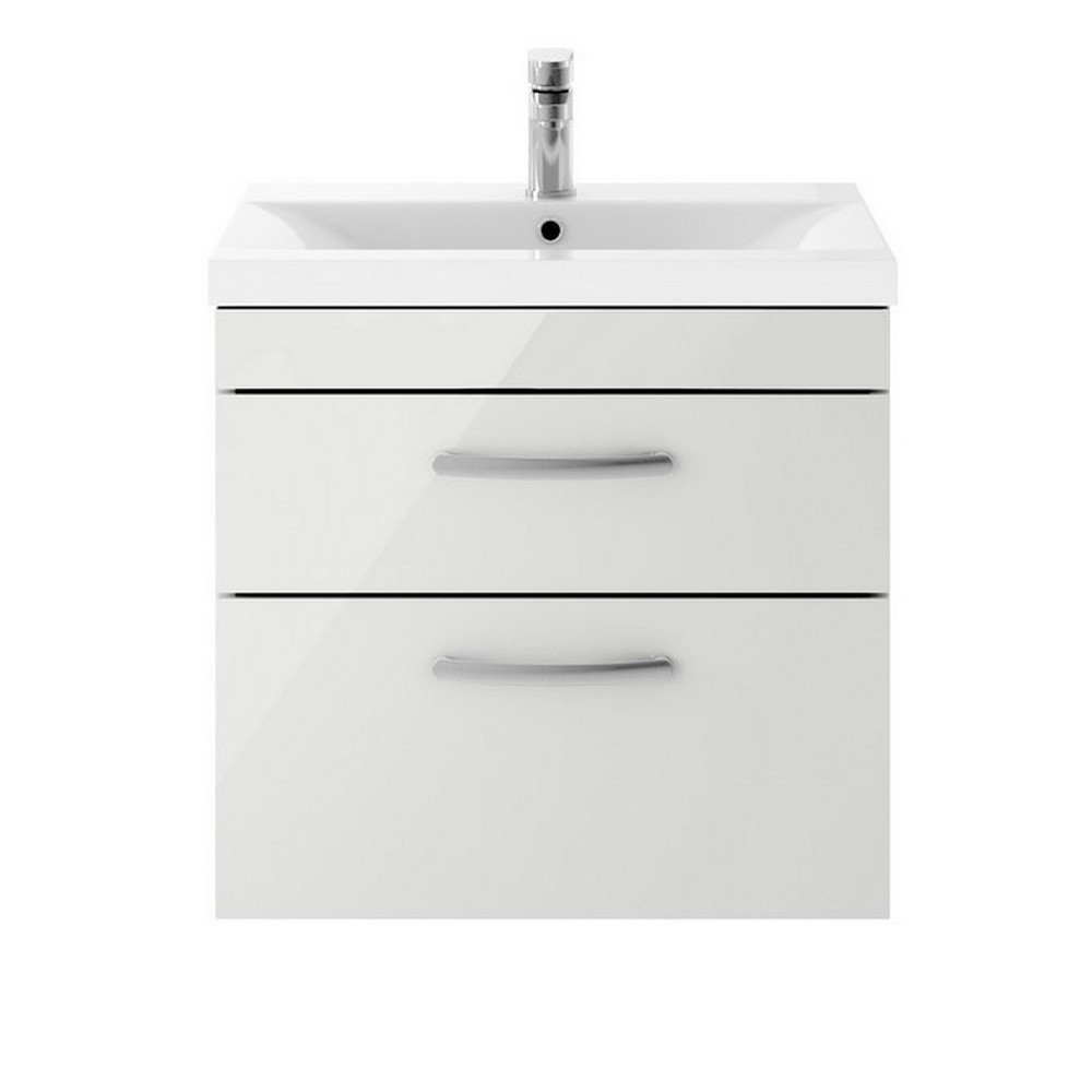 Nuie Athena 600mm Gloss Grey Mist Two Drawer Wall Hung Vanity Unit