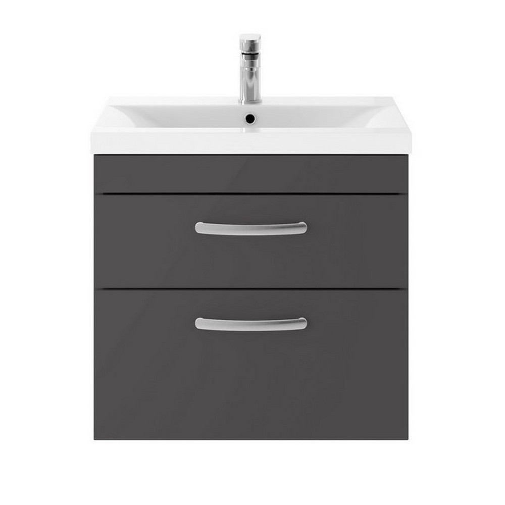 Nuie Athena 600mm Gloss Grey Two Drawer Wall Hung Vanity Unit