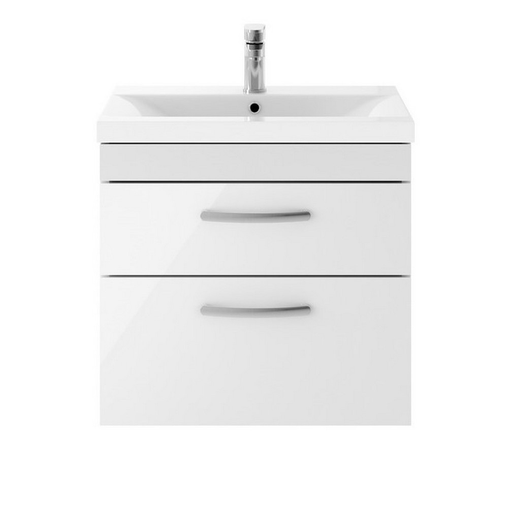 Nuie Athena 600mm Gloss White Two Drawer Wall Hung Vanity Unit