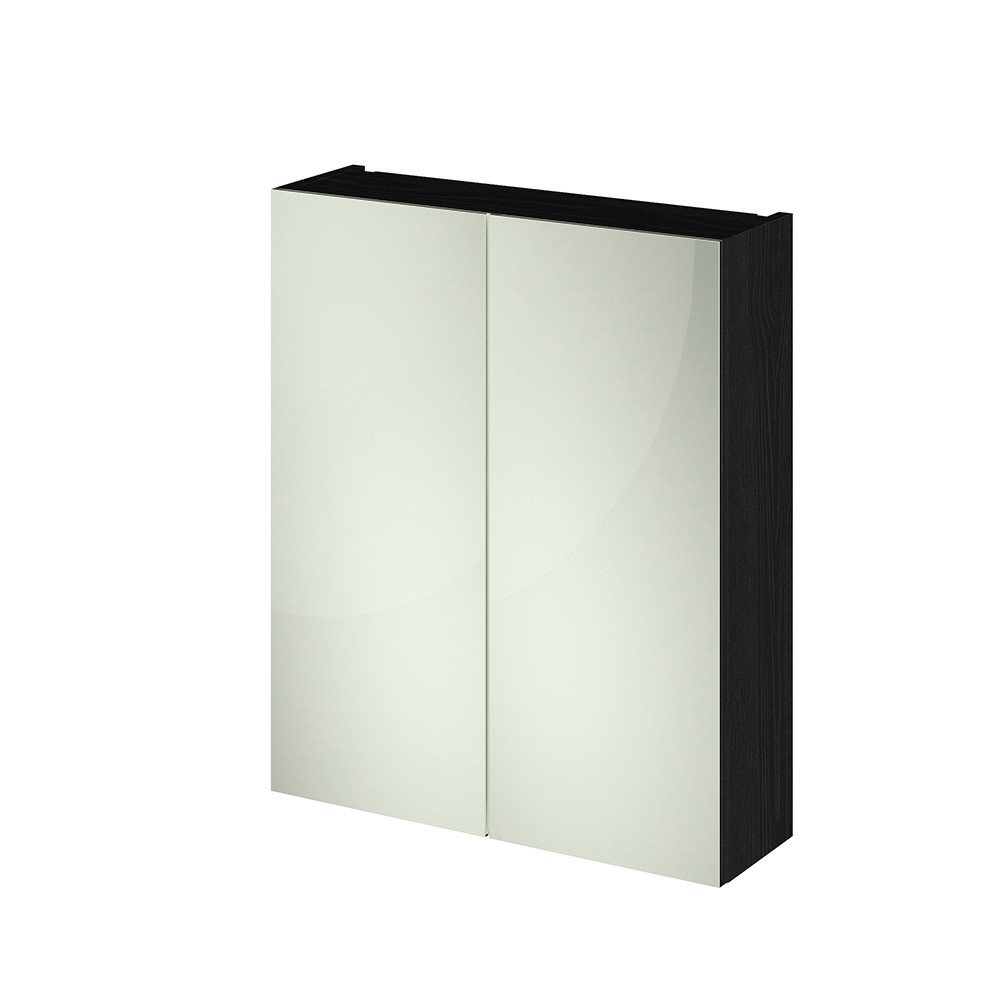 Nuie Athena 600mm Mirror Cabinet 50/50 Charcoal Black Woodgrain
