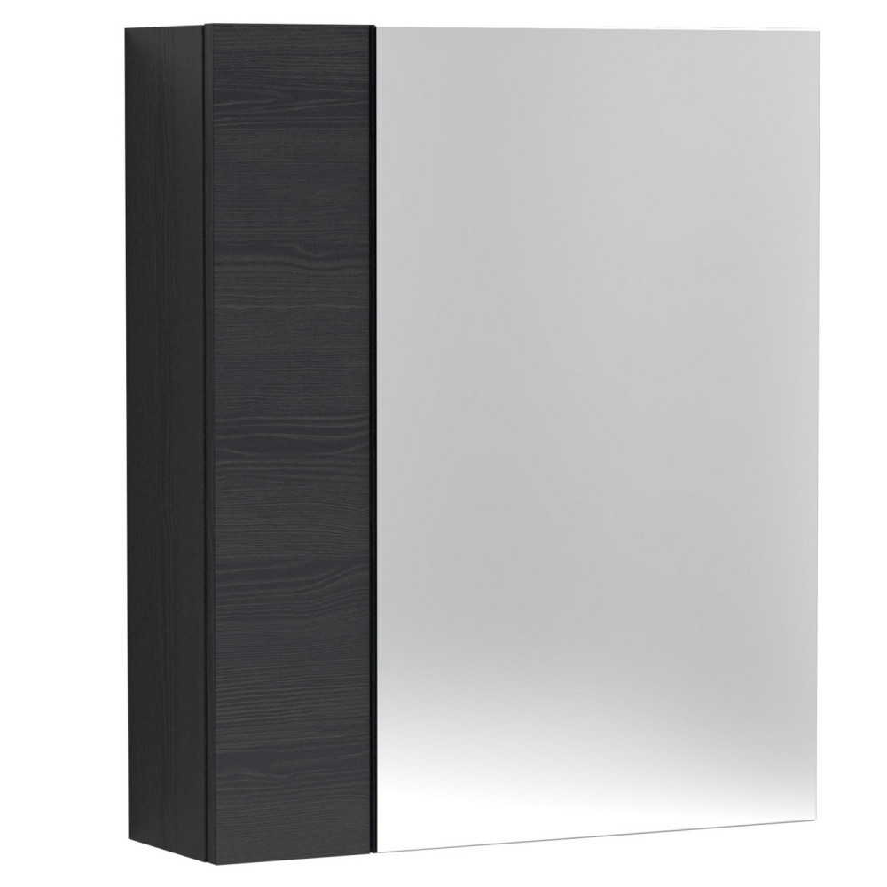 Nuie Athena 600mm Mirror Cabinet 75/25 Charcoal Black Woodgrain