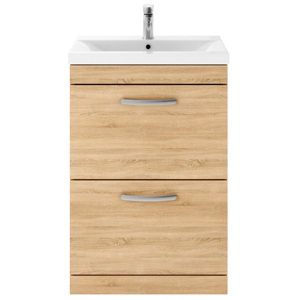 Nuie Athena 600mm Natural Oak Floor Standing Drawer Vanity Unit with Basin