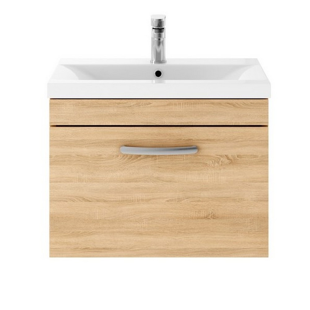 Nuie Athena 600mm Natural Oak One Drawer Wall Hung Vanity Unit