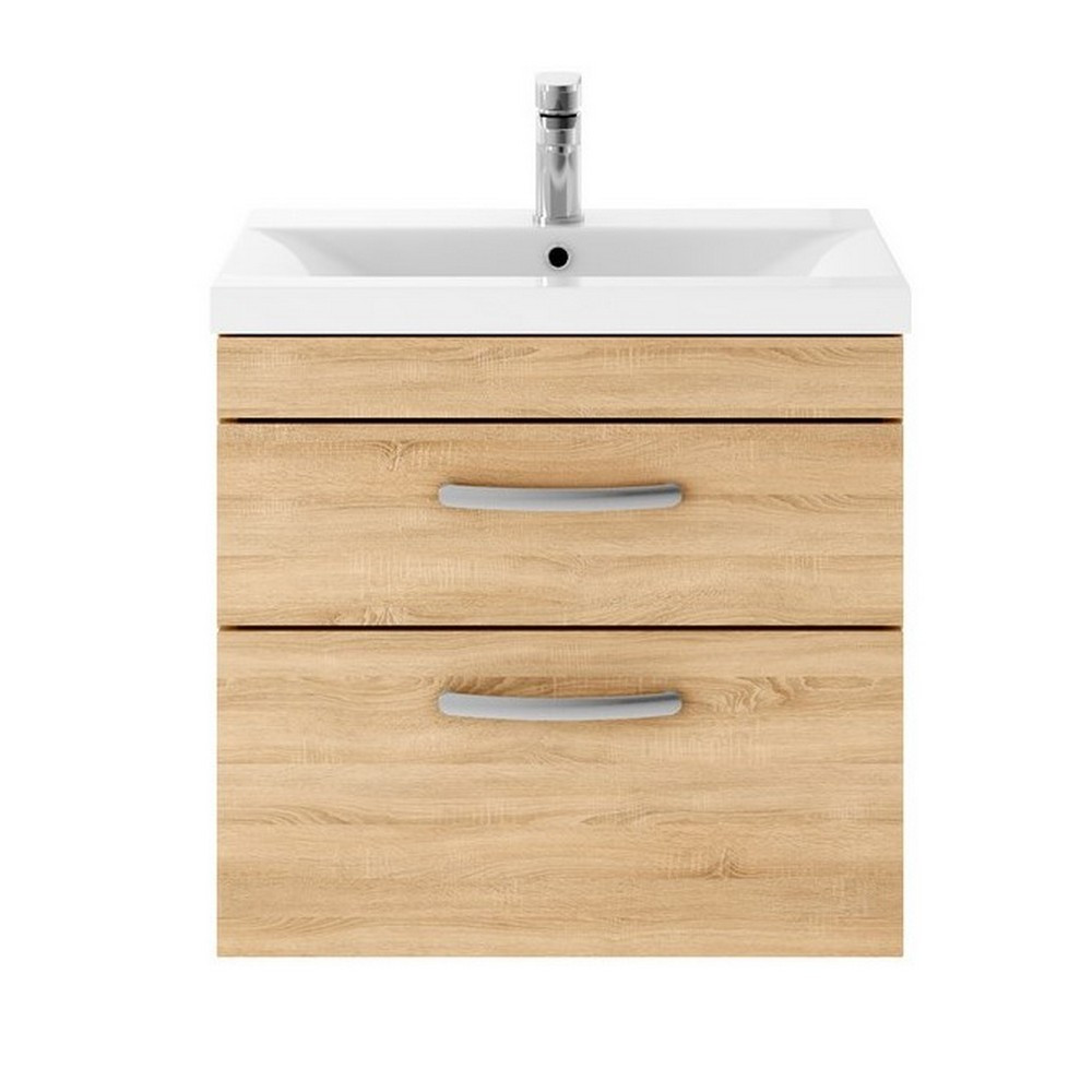 Nuie Athena 600mm Natural Oak Two Drawer Wall Hung Vanity Unit