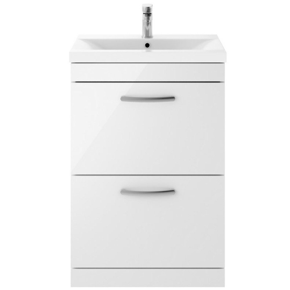 Nuie Athena 600mm Gloss White Floor Standing Drawer Vanity Unit with Basin