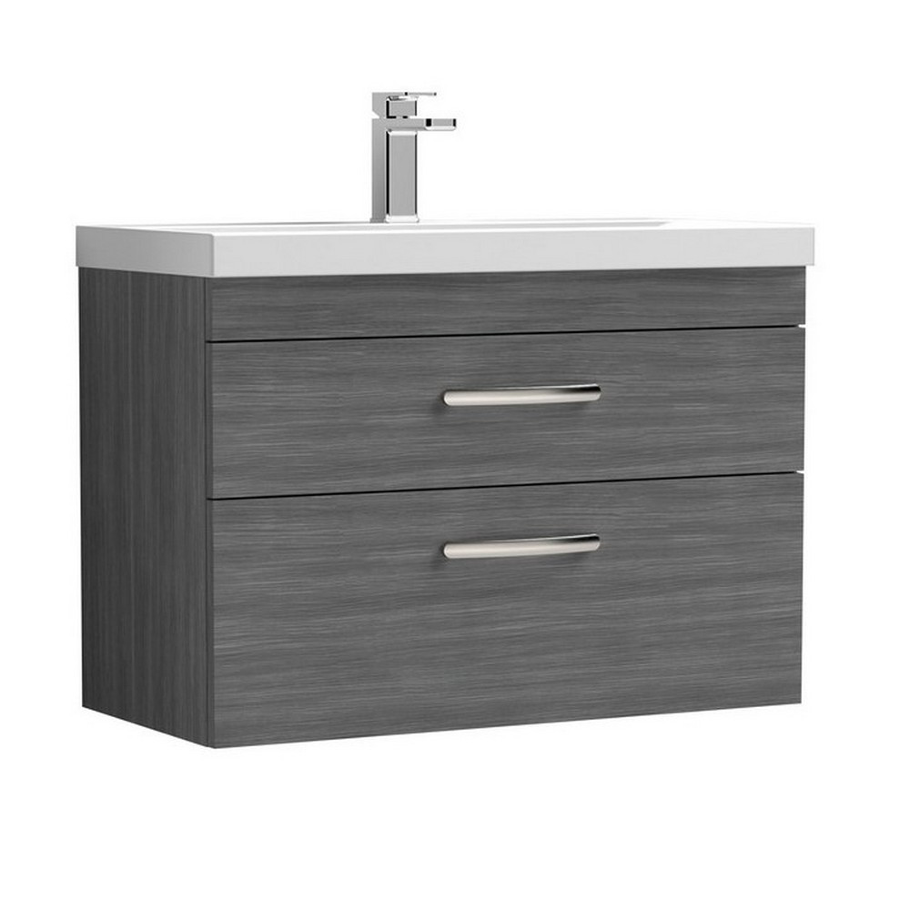 Nuie Athena 800mm Anthracite Woodgrain Two Drawer Wall Hung Vanity Unit (1)