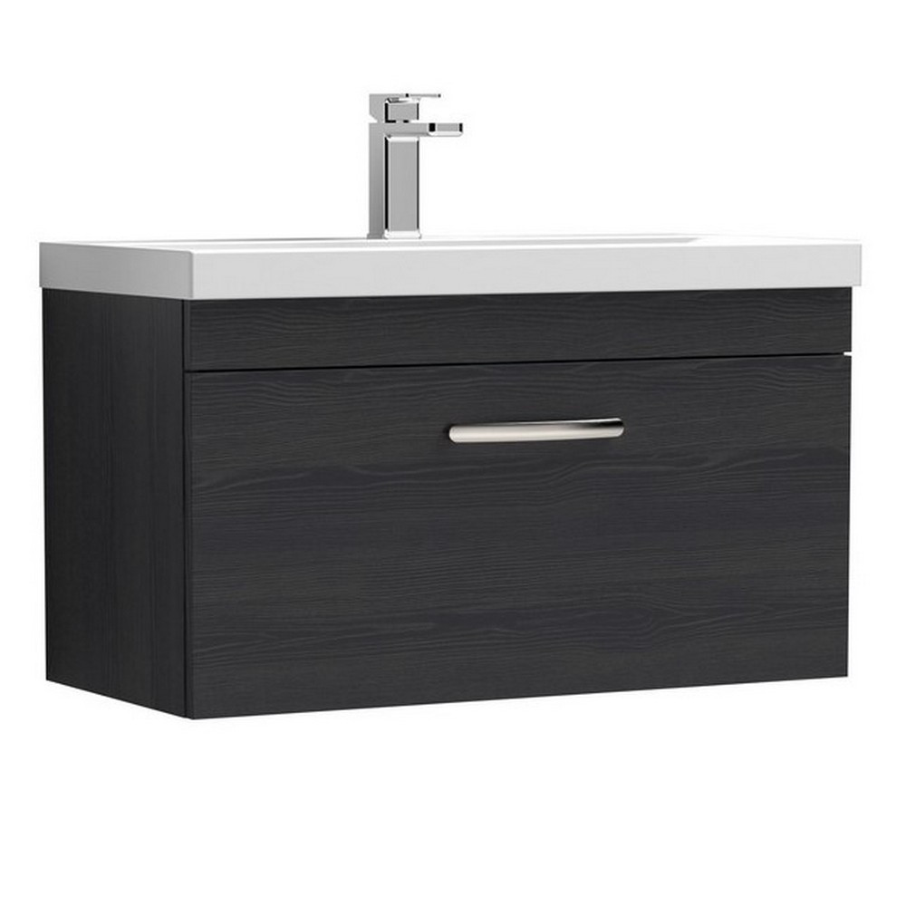 Nuie Athena 800mm Charcoal Black Woodgrain One Drawer Wall Hung Vanity Unit (1)
