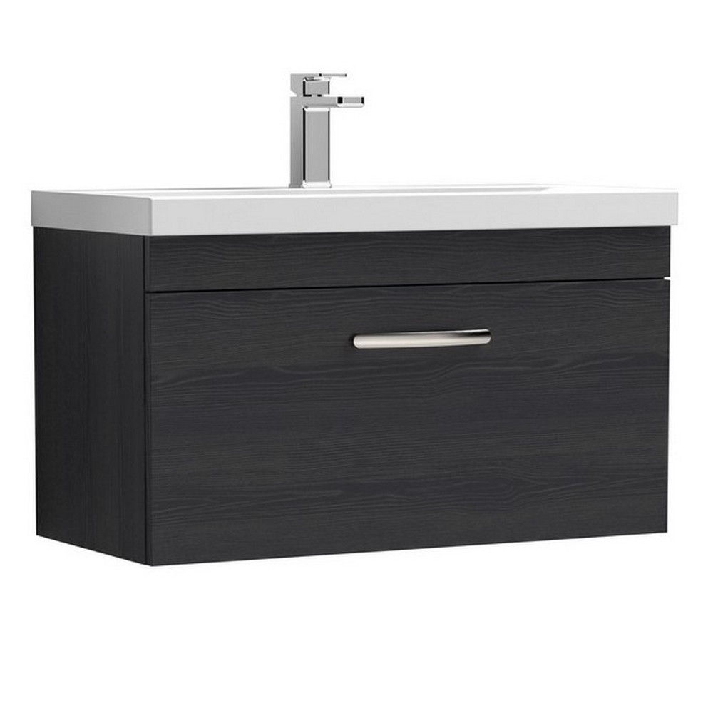 Nuie Athena 800mm Charcoal Black Woodgrain One Drawer Wall Hung Vanity Unit