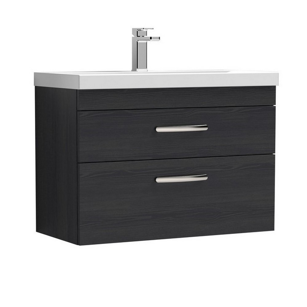 Nuie Athena 800mm Charcoal Black Woodgrain Two Drawer Wall Hung Vanity Unit (1)