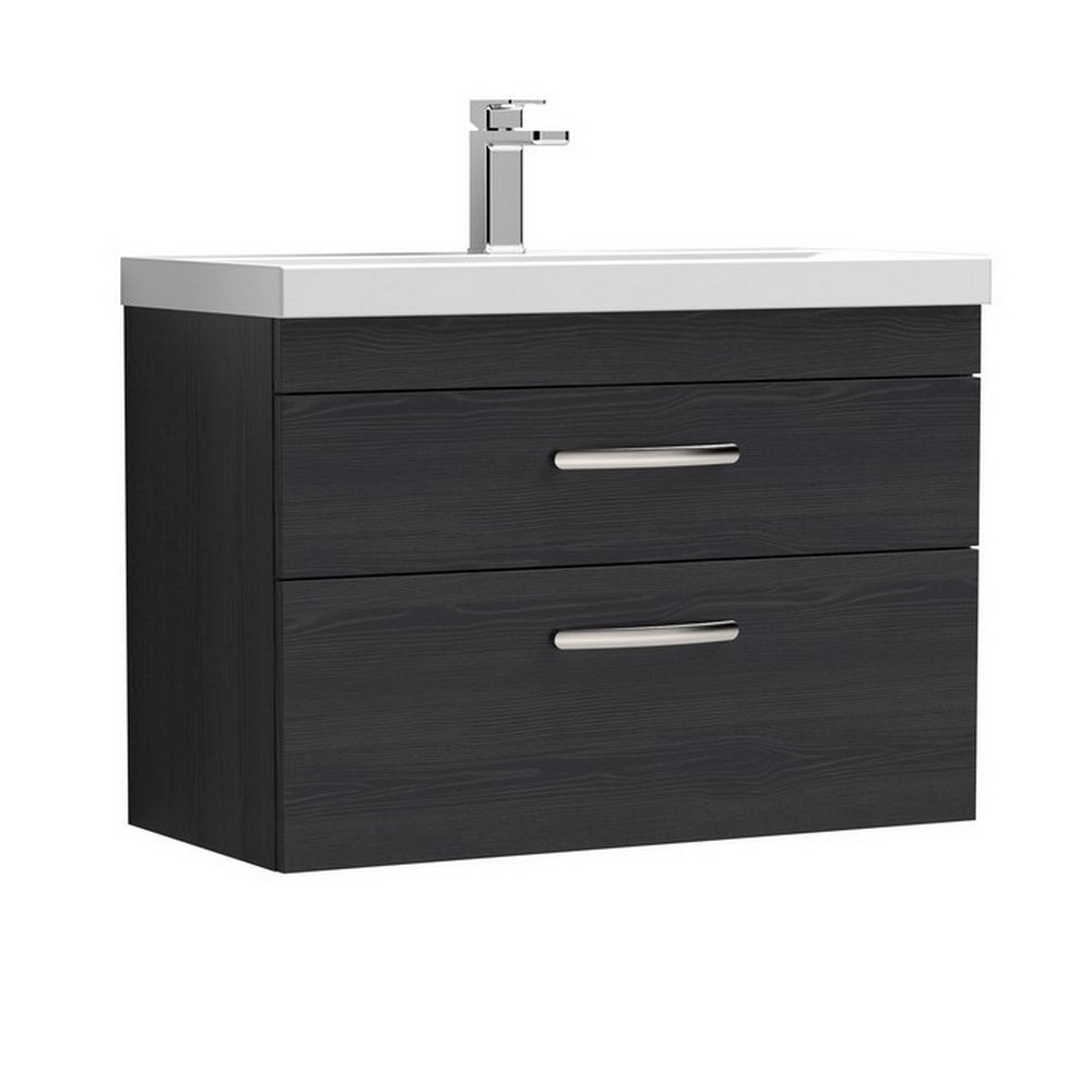 Nuie Athena 800mm Charcoal Black Woodgrain Two Drawer Wall Hung Vanity Unit