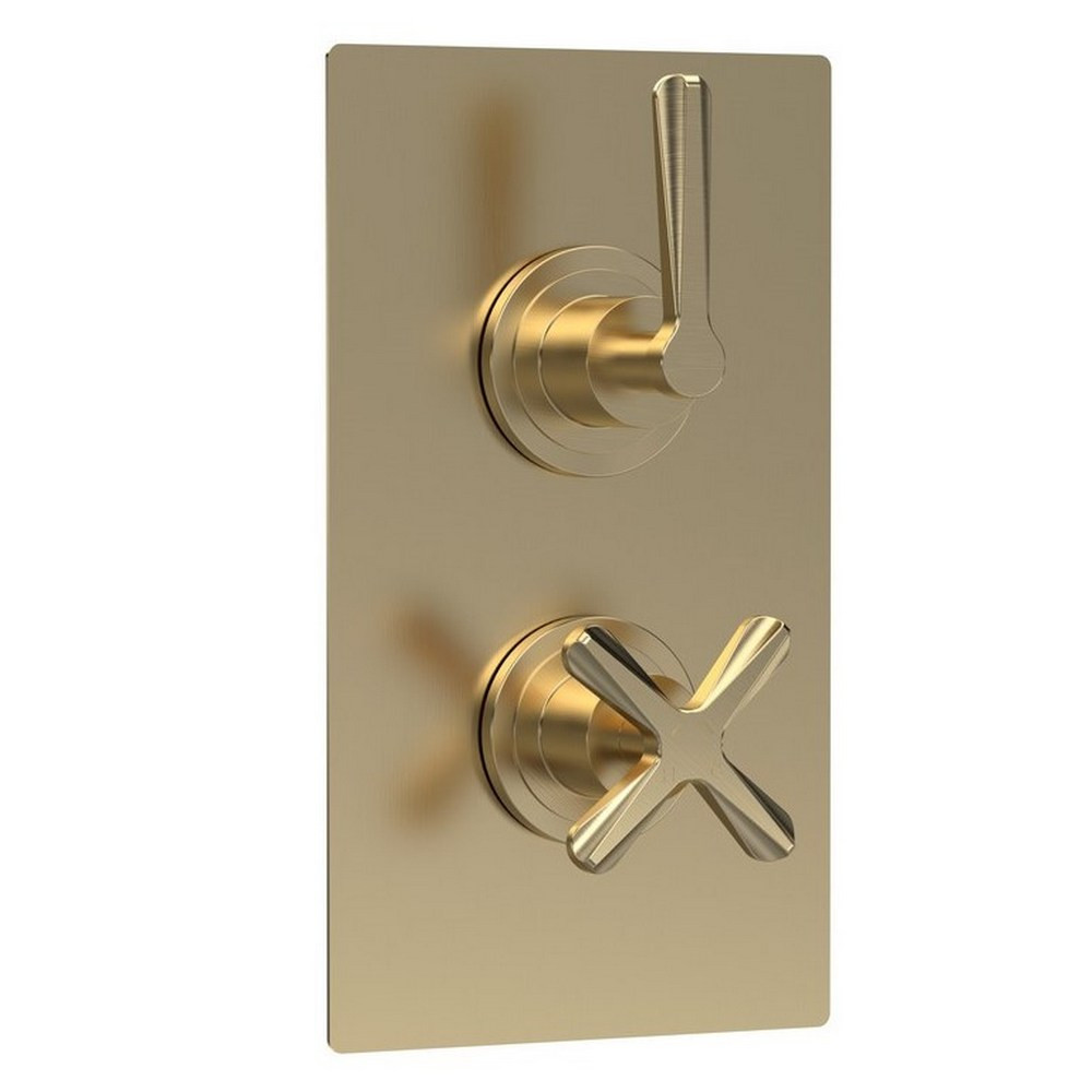 Nuie Aztec Twin Thermostatic Shower Valve in Brushed Brass (1)