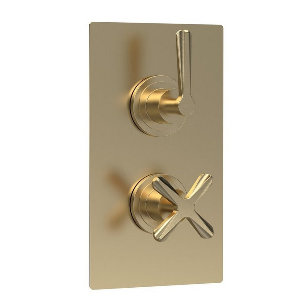 Nuie Aztec Twin Thermostatic Shower Valve with Diverter in Brushed Brass (1)