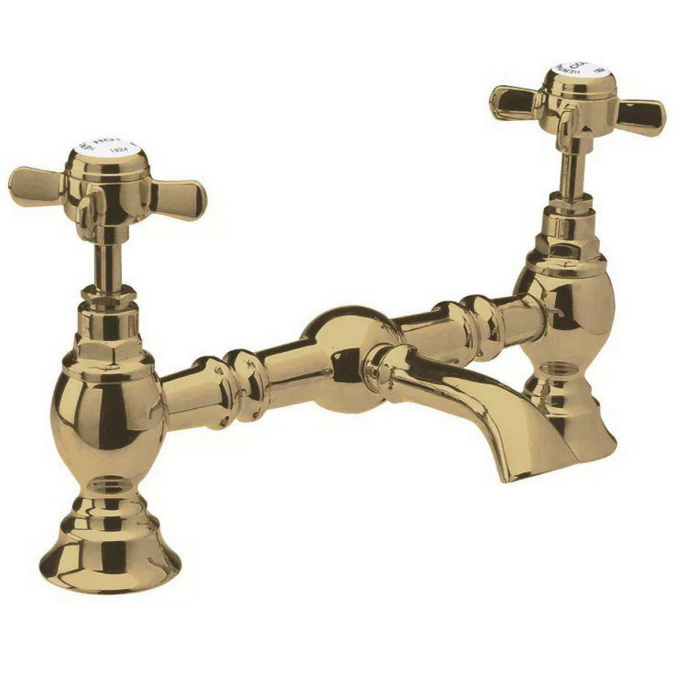 Nuie Beaumont Brushed Brass Luxury Bridge Basin Mixer