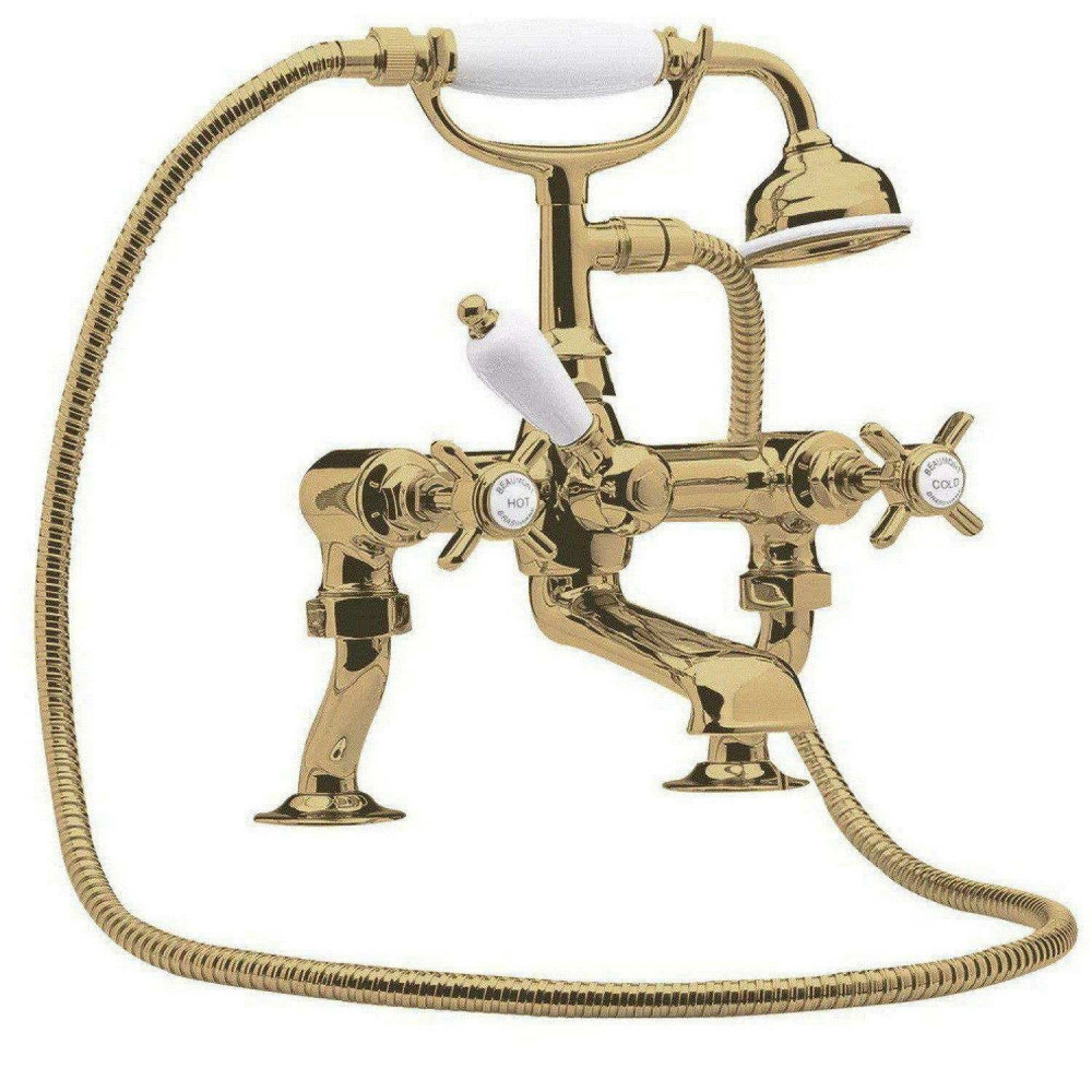 Nuie Beaumont Brushed Brass Luxury Cranked Bath Shower Mixer