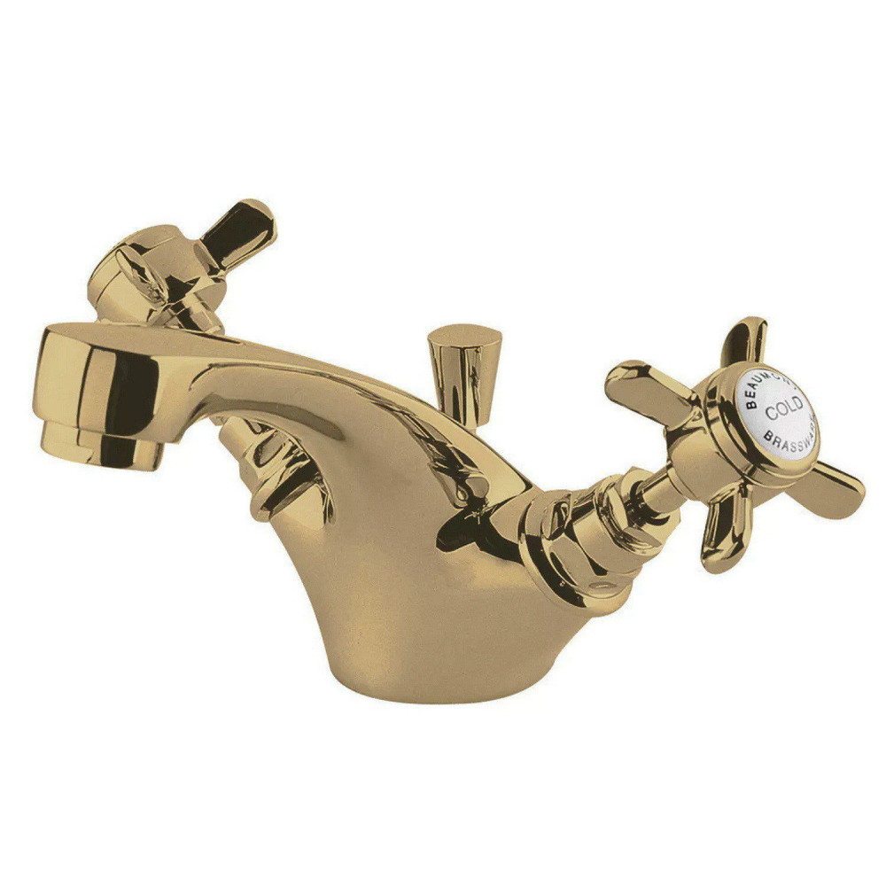 Nuie Beaumont Brushed Brass Mono Basin Mixer with Waste