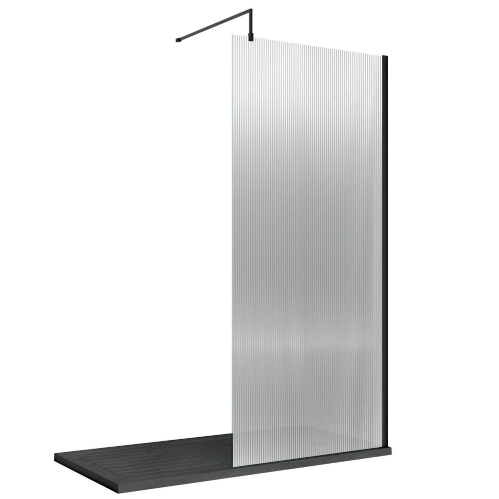 Nuie Black 1000 x 1950mm Fluted Wetroom Screen