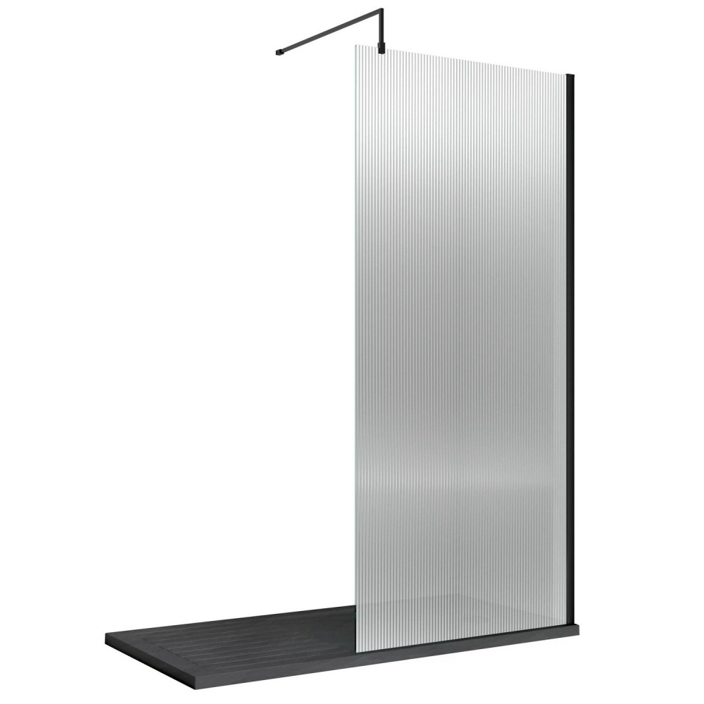 Nuie Black 800 x 1950mm Fluted Wetroom Screen