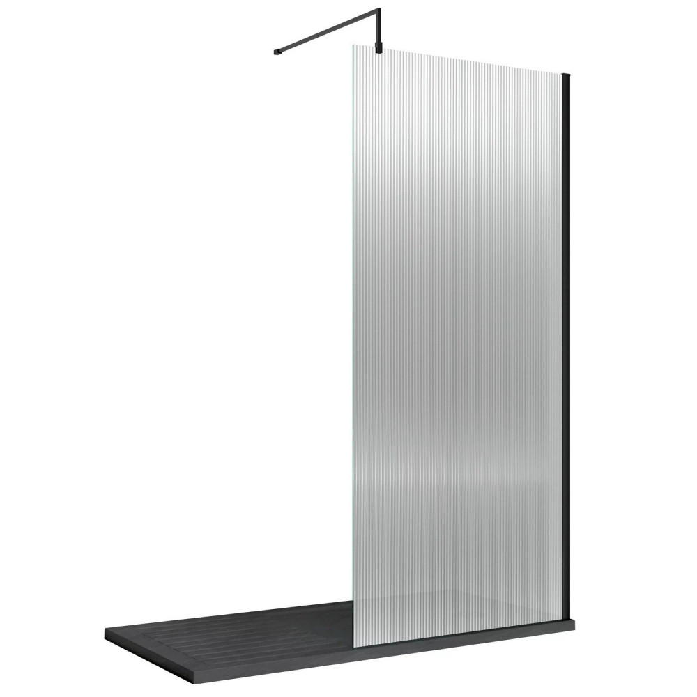 Nuie Black 900 x 1950mm Fluted Wetroom Screen