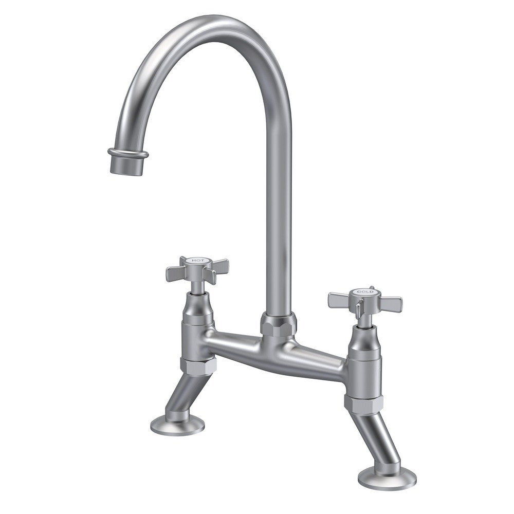 Nuie Bridge Sink Mixer with Crosshead Handles in Brushed Nickel