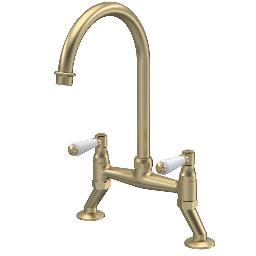 Nuie Bridge Sink Mixer with Lever Handles in Brushed Brass