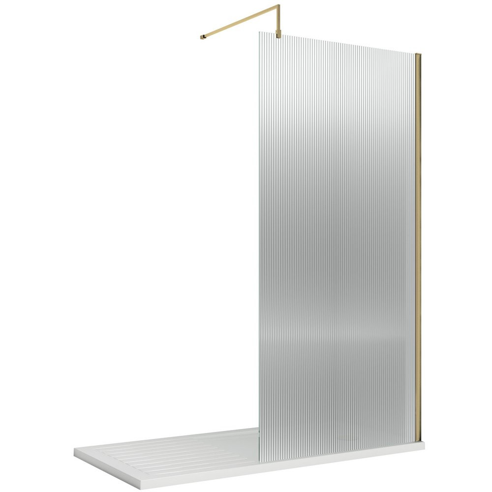 Nuie Brushed Brass 1000mm Fluted Wetroom Screen