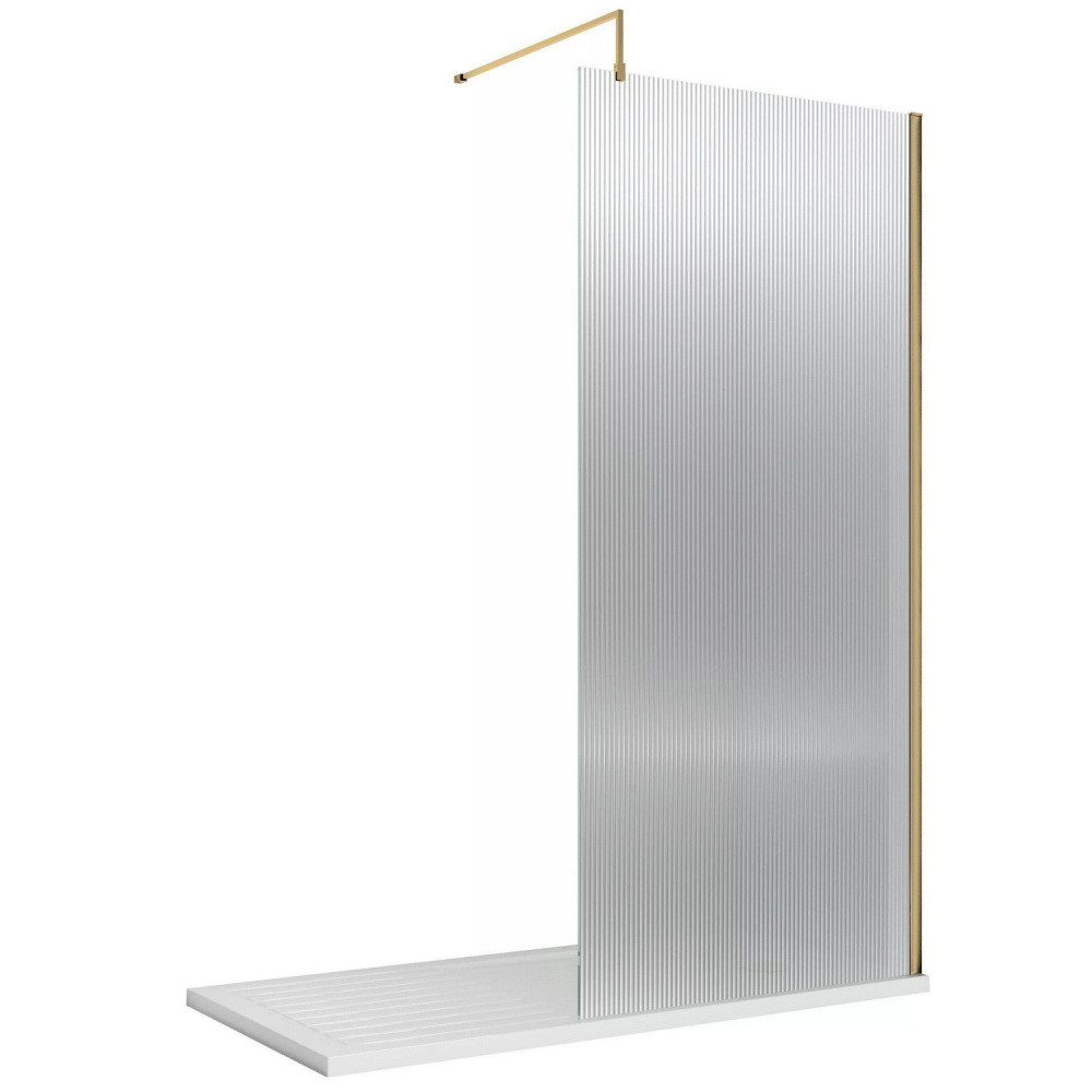Nuie Brushed Brass 800 x 1950mm Fluted Wetroom Screen