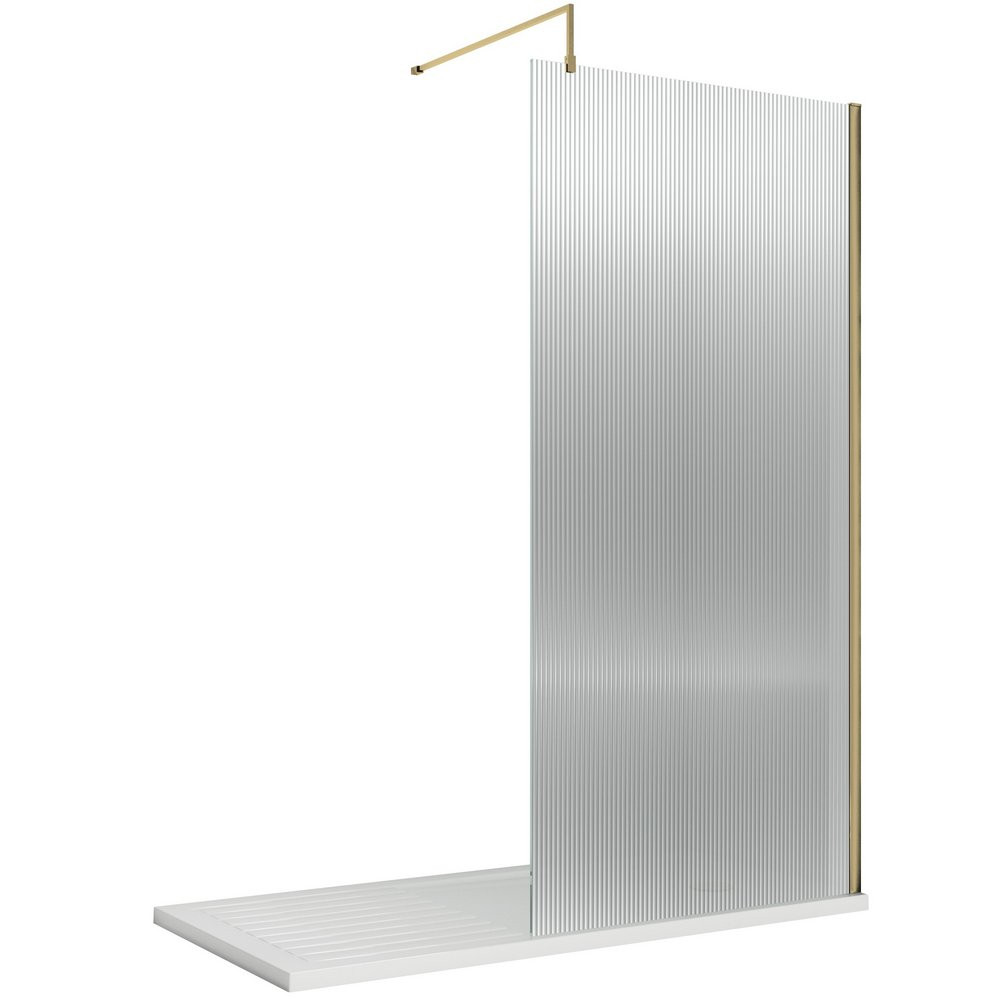 Nuie Brushed Brass 800mm Fluted Wetroom Screen