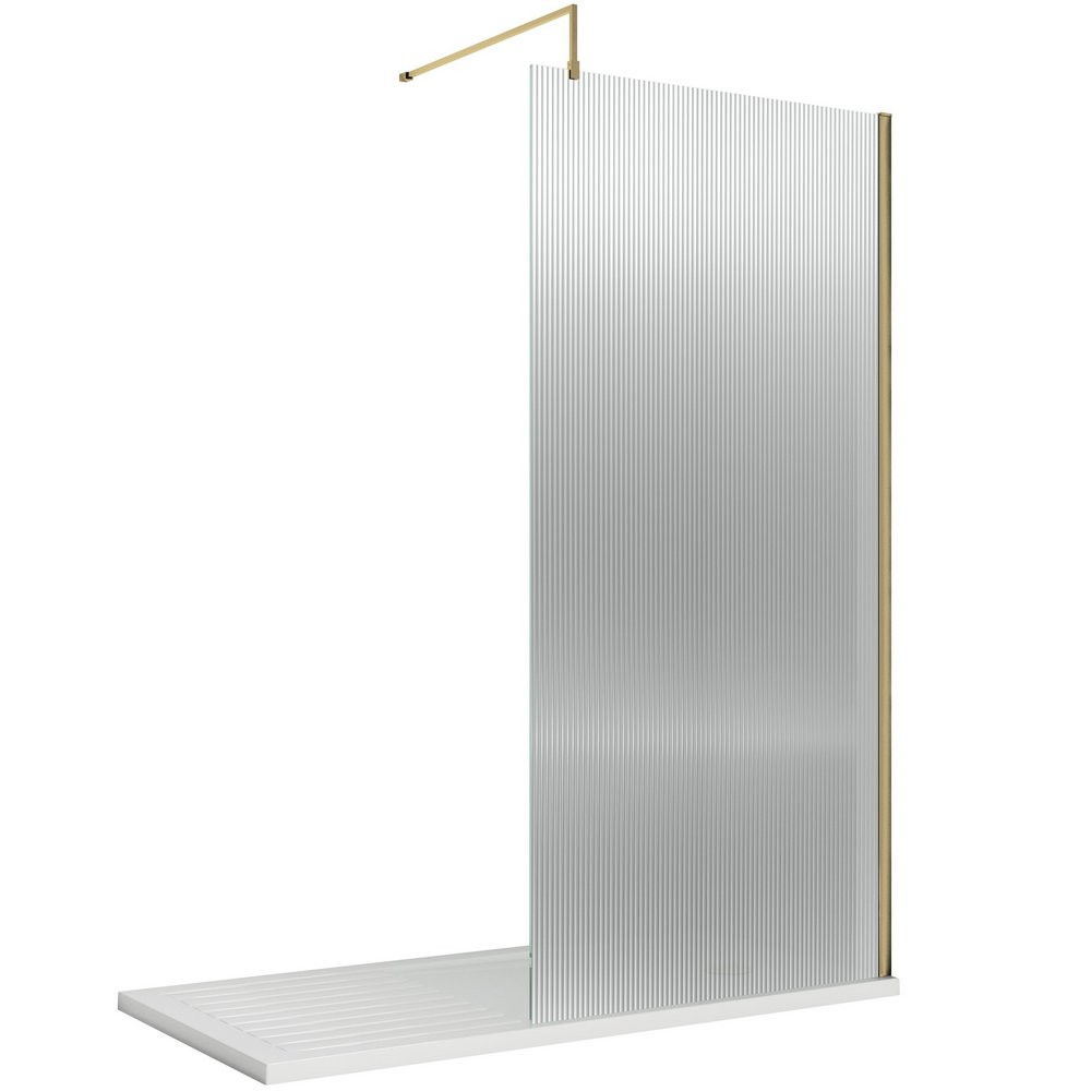 Nuie Brushed Brass 900mm Fluted Wetroom Screen