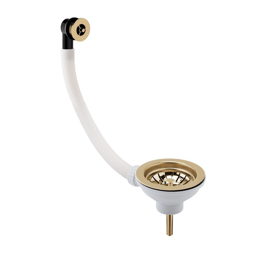 Nuie Brushed Brass Basket Strainer Kitchen Waste with Round Overflow