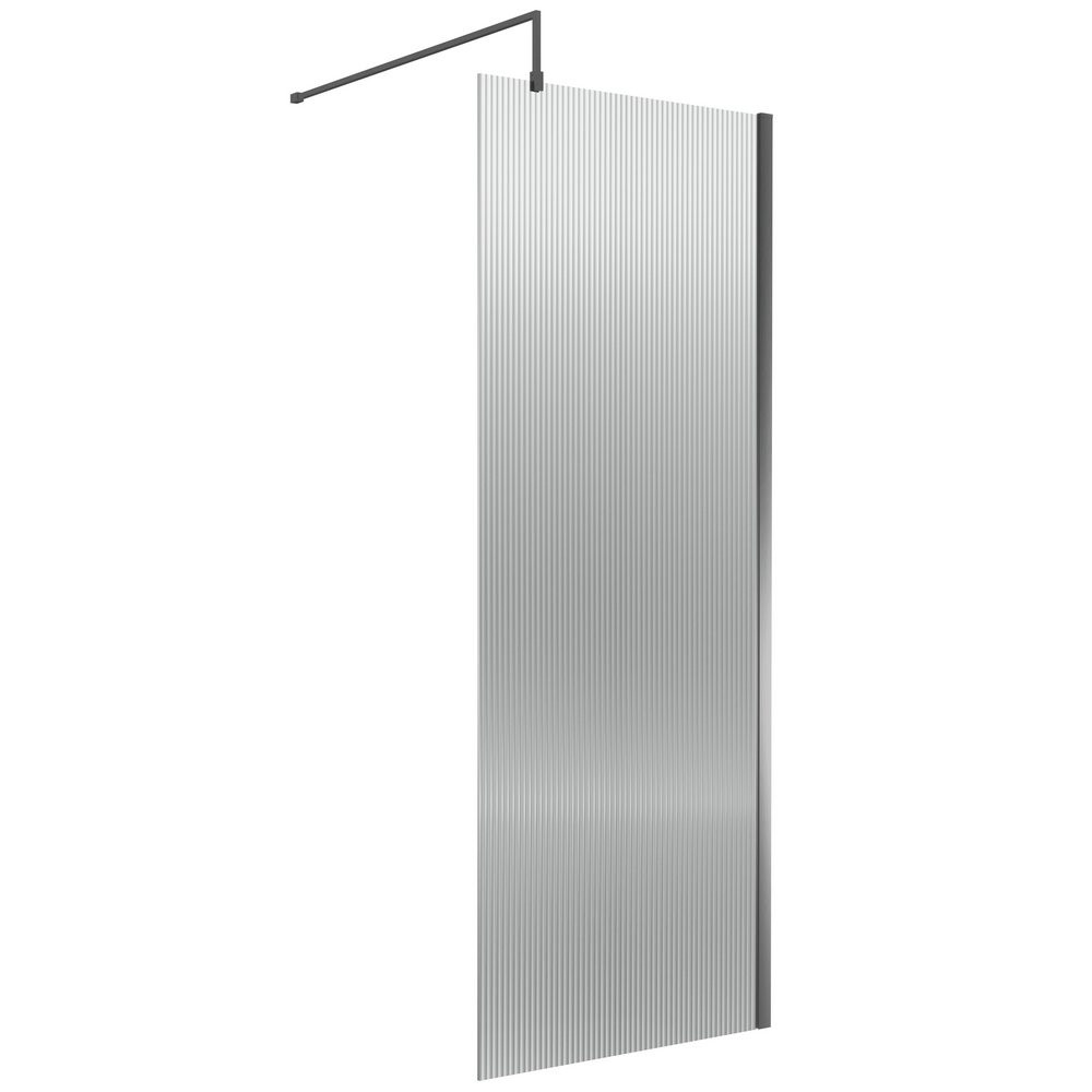 Nuie Brushed Pewter 800mm Fluted Wetroom Screen