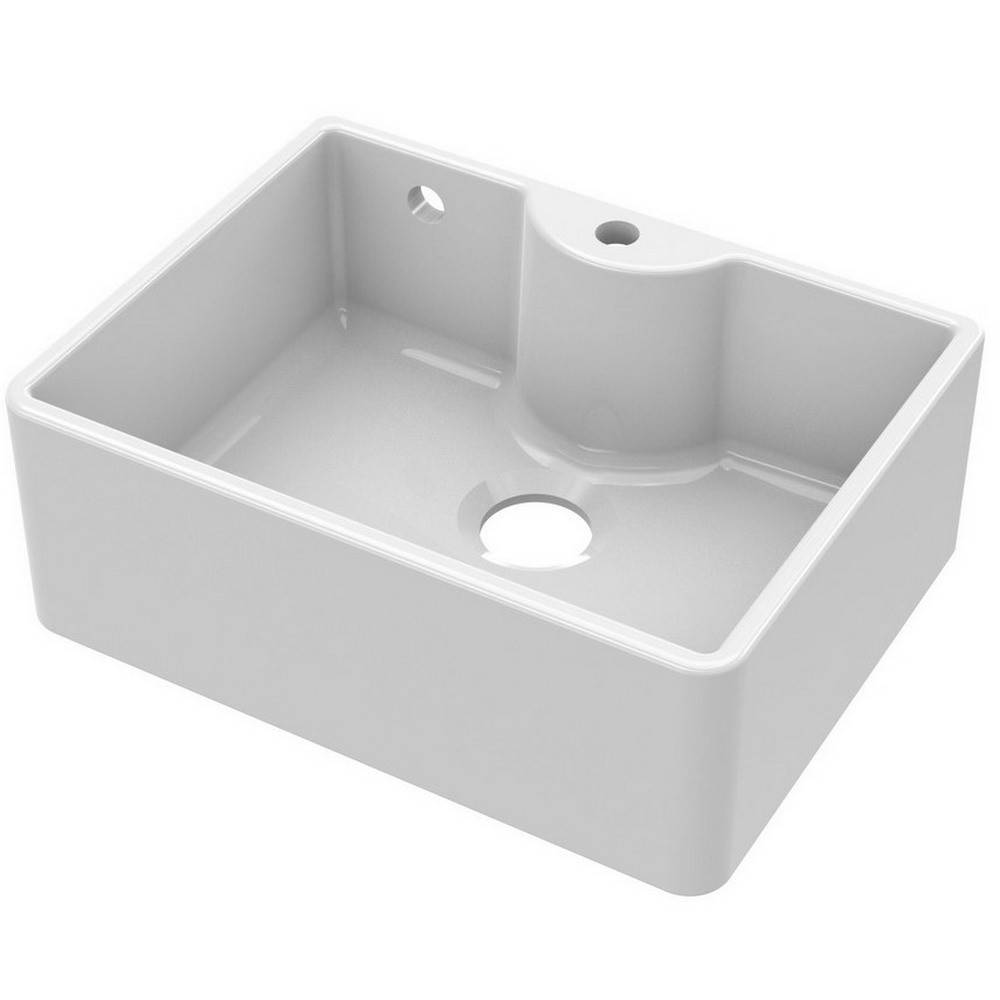 Nuie Butler 595 x 450mm White Fireclay 1TH Sink with Overflow