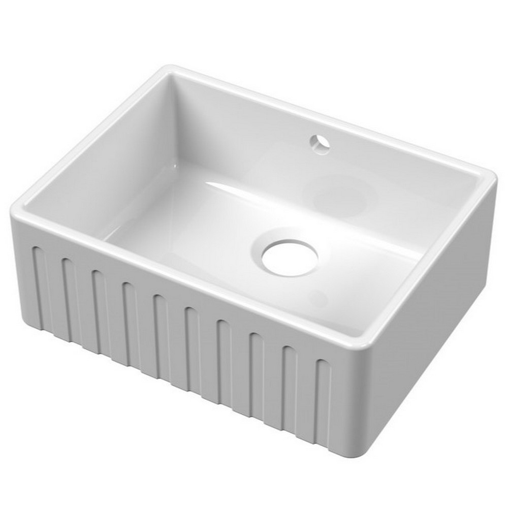 Nuie Butler 595 x 450mm White Fireclay Deco Kitchen Sink & Overflow