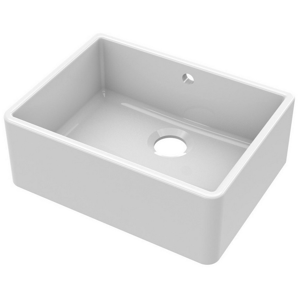 Nuie Butler 595 x 450mm White Fireclay Kitchen Sink & Overflow