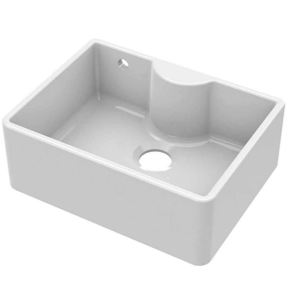 Nuie Butler 595 x 450mm White Fireclay Sink with Overflow & Tap Ledge (1)